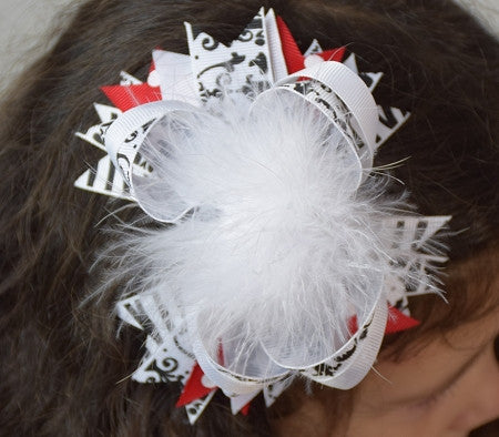 Red Zebra/Ostrich Feather Boutique Bow
