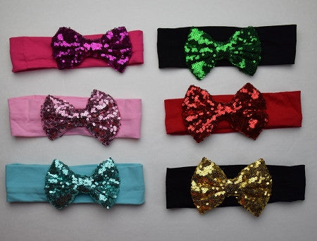 Solid Cotton Headband w/4in Sequin Bow (More Colors) - Gabskia