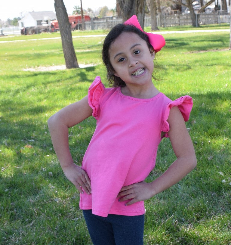 Flutter Ruffled Sleeve Top - Hot Pink