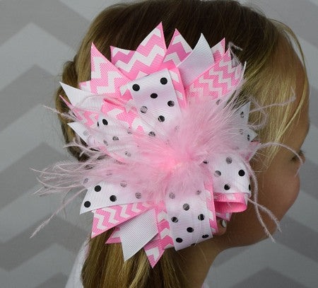 Christmas Trees w/Pink Marabou 6in Boutique Bow