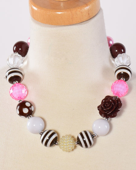 Gray and Hot Pink Chunky Necklace