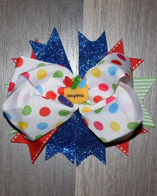 Polka Dots & Crayons 5.5in Boutique Bow