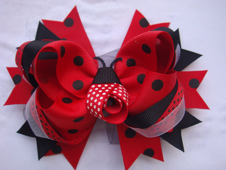 White, Red and Damask 5.5in Marabou Boutique Bow