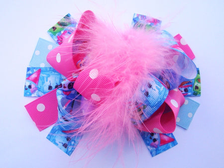 Pink Chevron and Black Dots w/Ostrich Feather 6in Boutique Bow