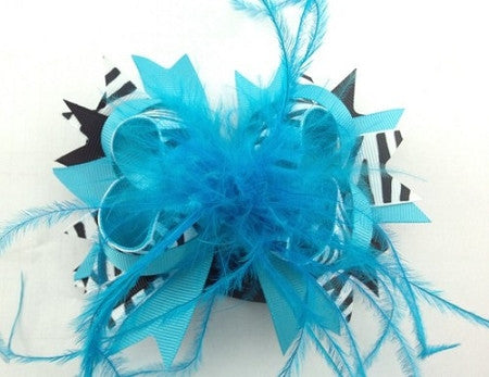 Turquoise Zebra/Ostrich Feather Boutique Bow - Gabskia