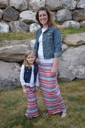 Maxi Skirt Mommy - Red/Blue/White Aztec - Gabskia