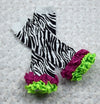 Zebra Leg Warmers with Hot Pink and Lime Satin Chiffon Ruffles - Gabskia