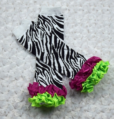 Damask Leg Warmers w/Lime and Turquoise Satin Ruffles