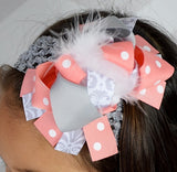 Gray Damask and Coral 5.5-6in Boutique Bow - Gabskia