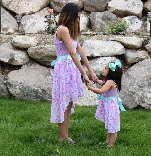 Hi - Lo Mommy Dress: Lavender and Floral - Gabskia