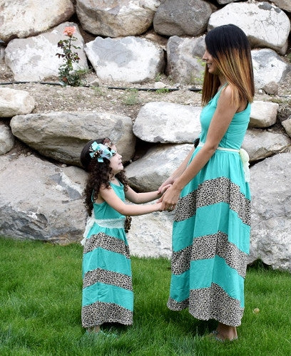 Maxi Dress Mommy - Teal and Leopard - Gabskia