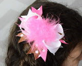 Brown, Pink and White 5.5 Marabou Boutique Bow - Gabskia