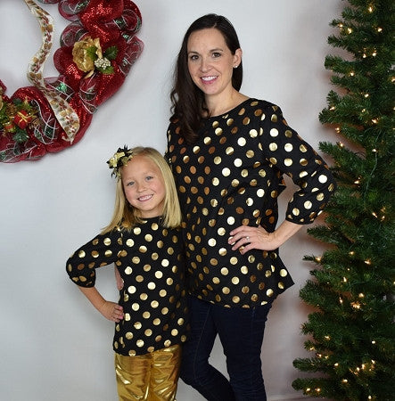 Back Bow Tunic Mommy - Black w/Gold Dots - Gabskia