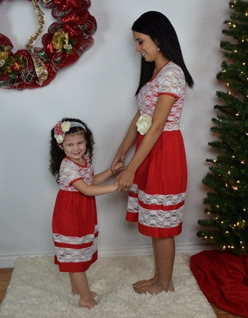 Red and Cream Lace Mommy Dress - Gabskia