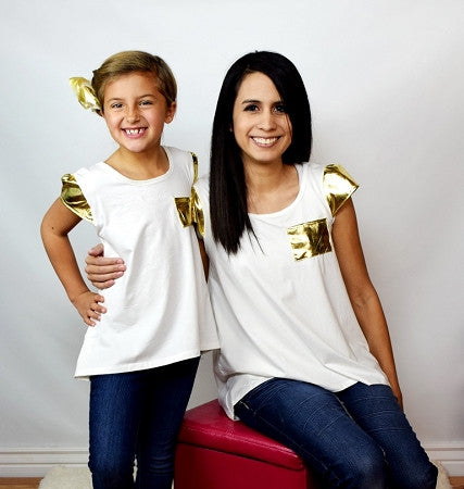 Cream Top with Gold Cap Sleeves - Mommy - Gabskia