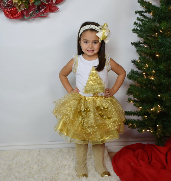 Gold Christmas 2pc Tutu Skirt Set - Gabskia