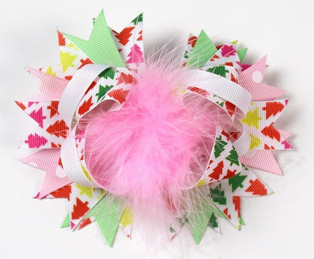 Christmas Trees w/Pink Marabou 6in Boutique Bow - Gabskia