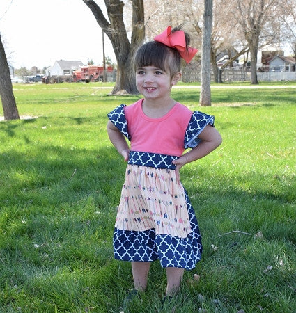 Navy, Coral and Ivory Flare Dress