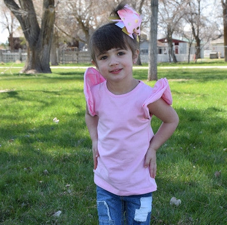 Pink Top w/Gray Floral Sleeves Mommy and Me Top