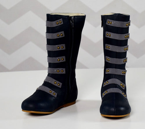 The Stella Leather Boot - Navy - Gabskia
