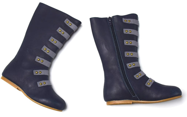 The Stella Leather Boot - Navy - Gabskia