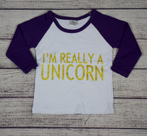 I'm Really a Unicorn Ranglan Top w/Purple Sleeves - Gabskia