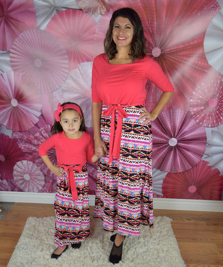 Maxi Skirt Mommy - Red/Blue/White Aztec