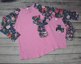 Pink Top w/Gray Floral Sleeves Mommy and Me Top - Gabskia