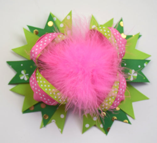 St Patricks 6in Boutique Bow w/Pink Marabou - Gabskia