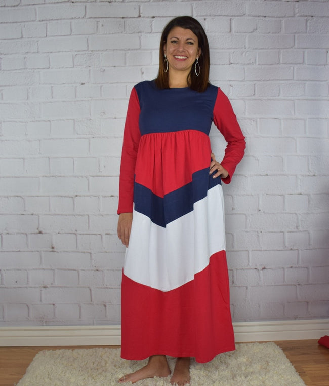Red, White and Blue Maxi Dress ~ Mommy - Gabskia