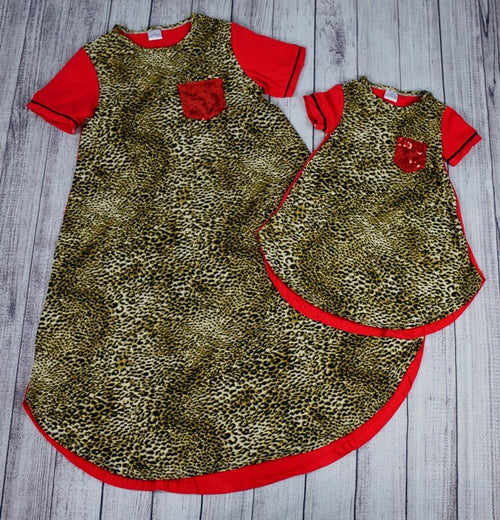 Red and Leopard Mommy and Me T-Shirt Dress - Gabskia