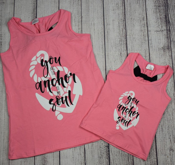 "You are the Anchor to my Soul" Mommy and Me Top - Pink and Black - Gabskia