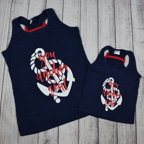 "You are the Anchor to my Soul" Mommy and Me Top - Navy and Red - Gabskia