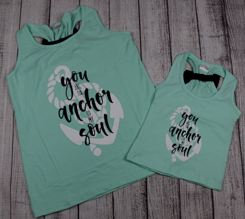 "You are the Anchor to my Soul" Mommy and Me Top - Mint and Black - Gabskia