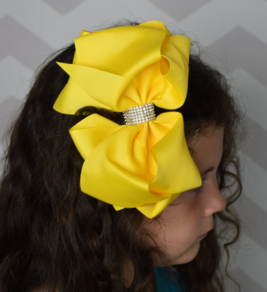 8in Double Loop Chunky Bow w/Rhinestone Center (18 available colors) - Gabskia