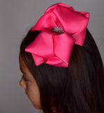 8in Double Loop Chunky Bow w/Rhinestone Center (18 available colors) - Gabskia