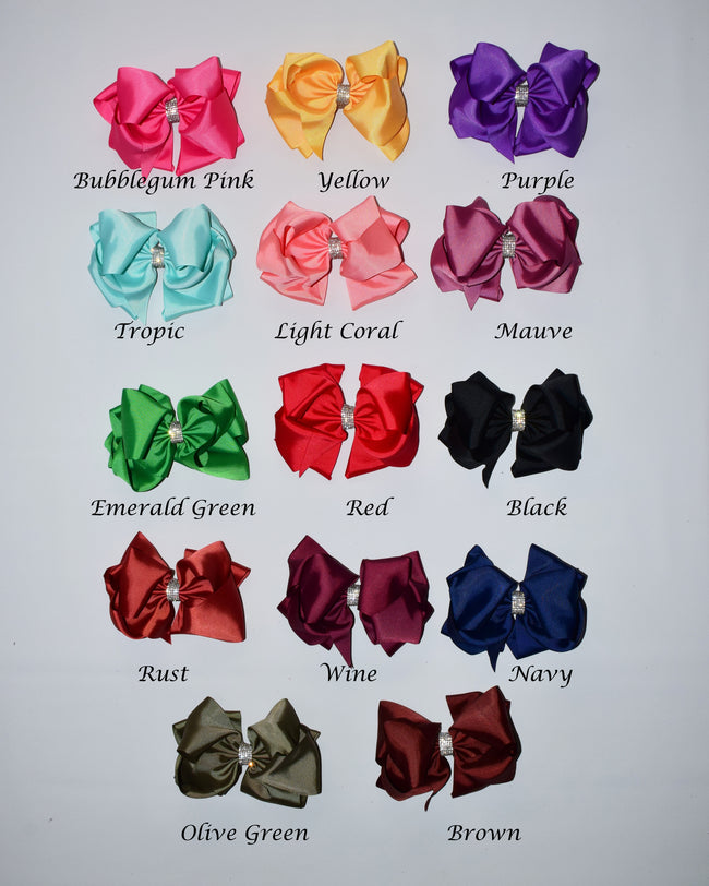 8in Double Loop Chunky Bow w/Rhinestone Center (18 available colors) - Gabskia