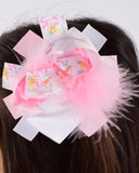 Happy Easter  6in Pink Marabou Boutique Bow - Gabskia
