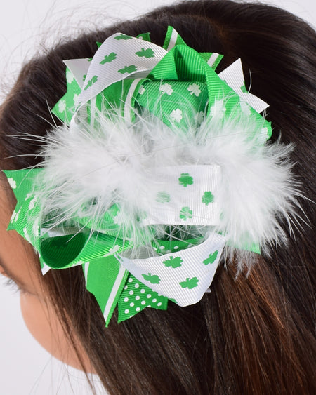 St Patricks 6in Boutique Bow w/Pink Marabou