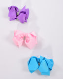 8in Double Loop Chunky Bow w/Rhinestone Center (18 available colors) - Gabskia