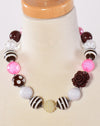 Pink, Brown and White Chunky Necklace - Gabskia