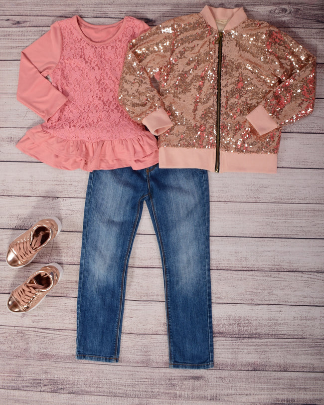 Sequin Bomber Jacket - Rose Gold - Gabskia