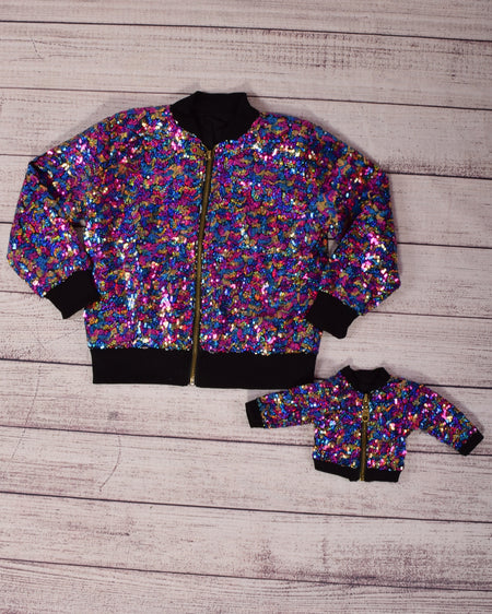 Sequin Bomber Jacket - Silver
