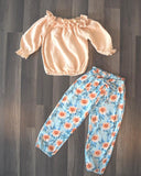 Peach Floral 2pc Crop and Joggers Style Set