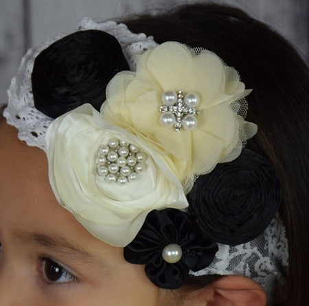 Orange Stripe Headband with Black Sequin Bow