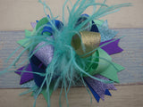 Lavender and Aqua 6in Ostrich Boutique Bow - Gabskia