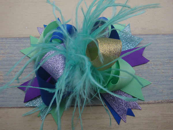 Lavender and Aqua 6in Ostrich Boutique Bow - Gabskia