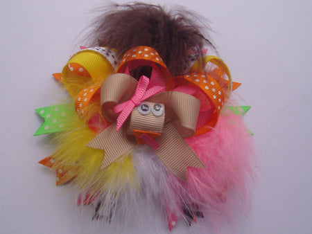 Pink and Light Blue Shopkins 6in Marabou Boutique Bow