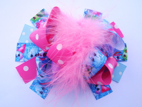 Pink and Light Blue Shopkins 6in Marabou Boutique Bow - Gabskia