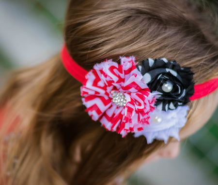 Stripe Cotton Headband with 4.5in Sequin Bow